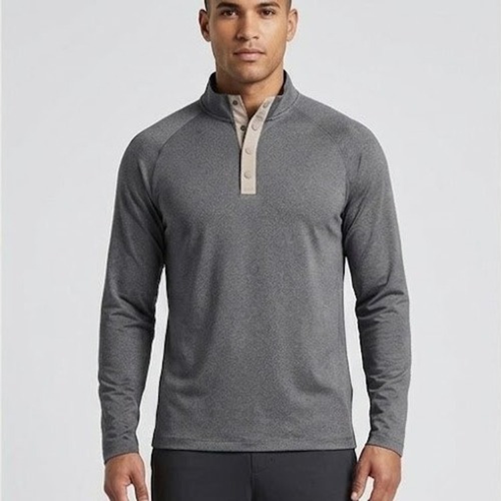 Swannies Golf Pullover Mens Medium Gray Snap Neck Performance Stretch LS Shirt
